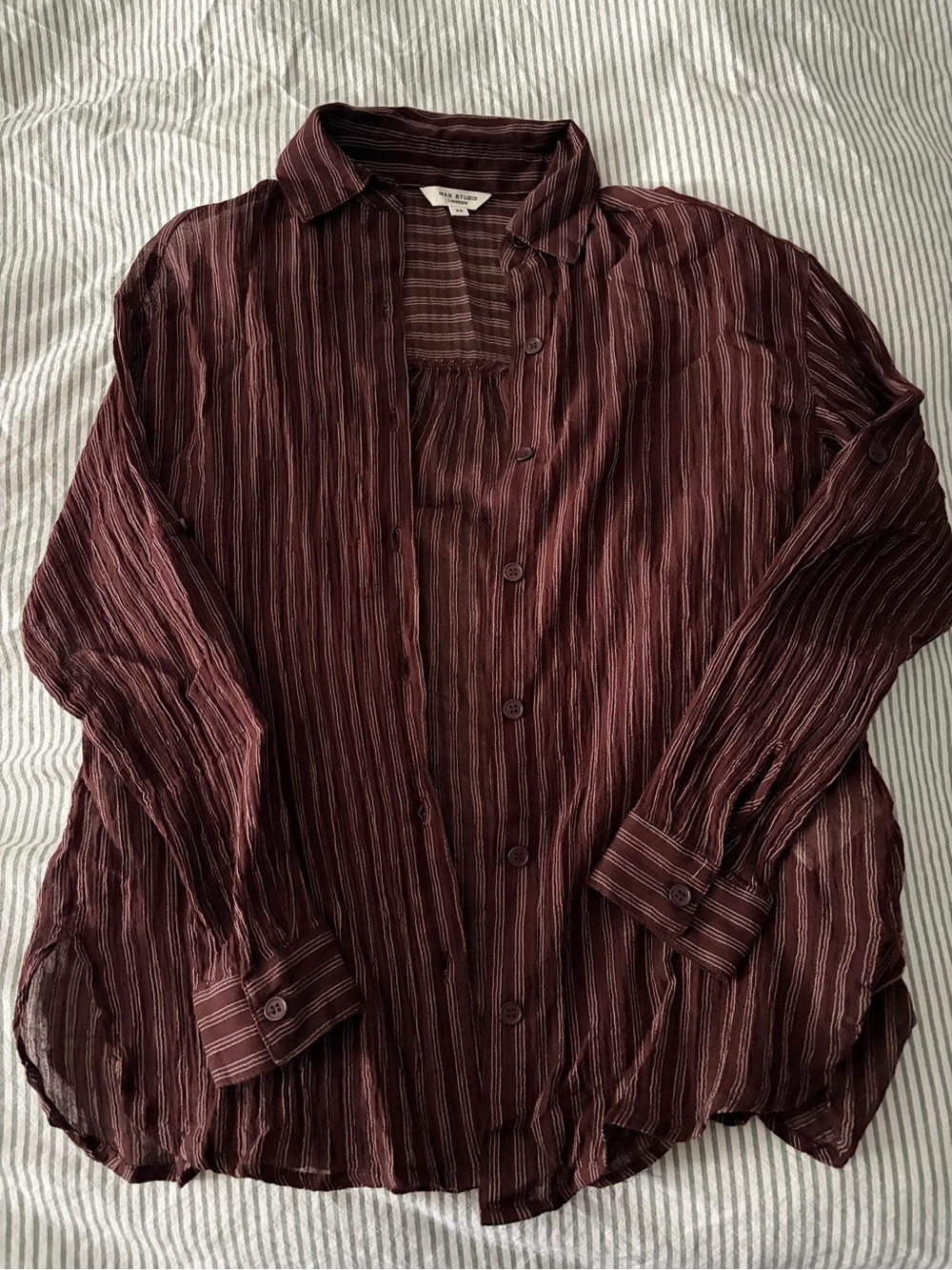Max Studio Sheer Brown Stripe Cotton Button Down XS